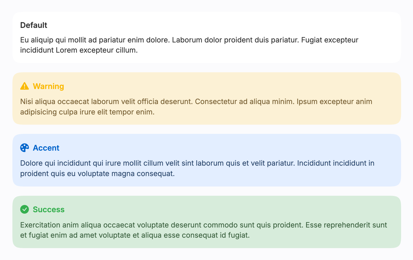 Screenshot of callouts in 4 types