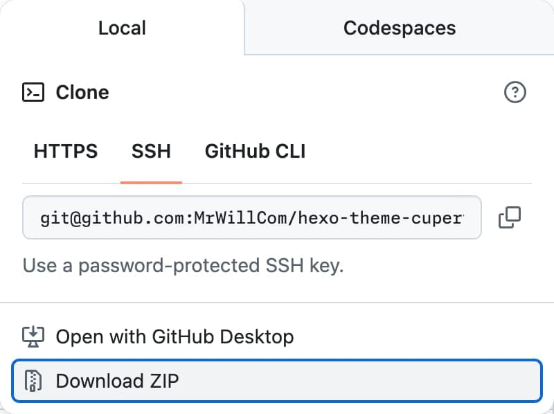 Screenshot of "Download ZIP" button