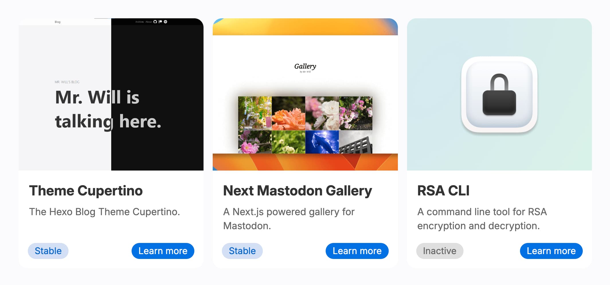 Screenshot of cards in a card grid