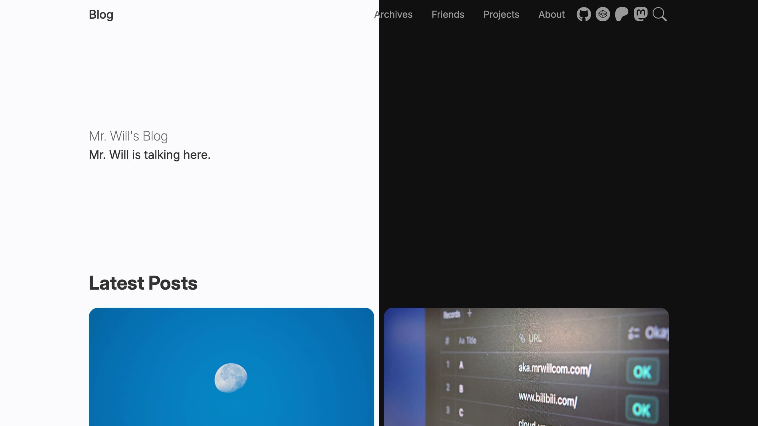 Preview of home of the theme in light and dark mode.