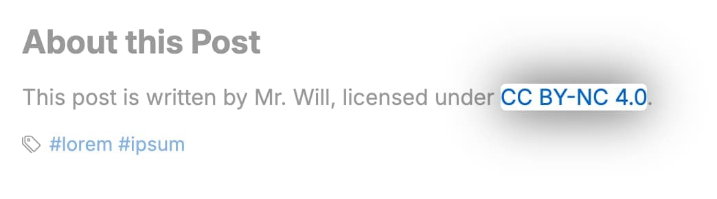 Screenshot of the license shown in "About this Post" section